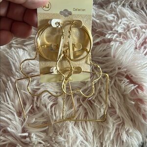 Gold Hoop and Geometric Earrings Set